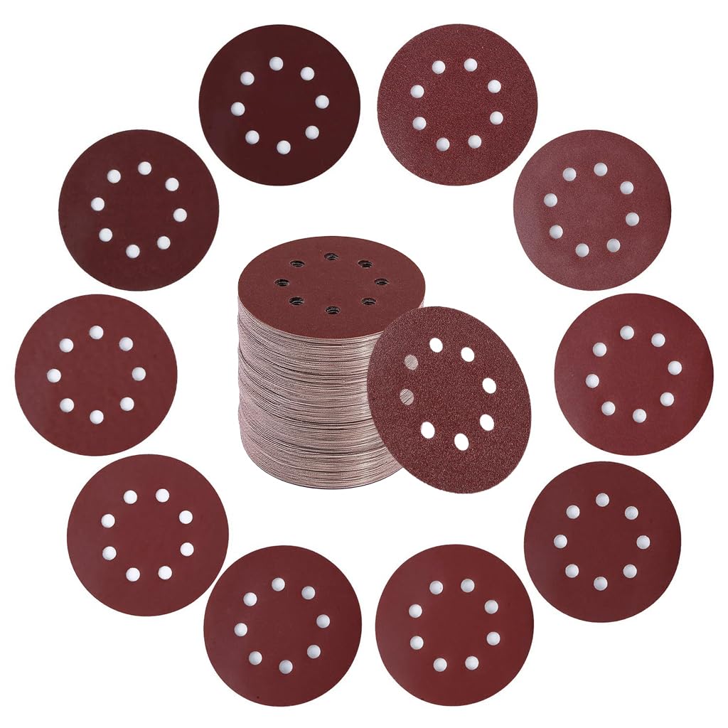 Serplex® 100 Pack 5-Inch Sanding Discs, 40-1500 Grit Grinding Discs, 120°C Heat Resistant with 8-Hole Layout, Coarse/Medium/Fine Grit Sanding Discs for Orbital Sander, Woodworking and Paint Removal