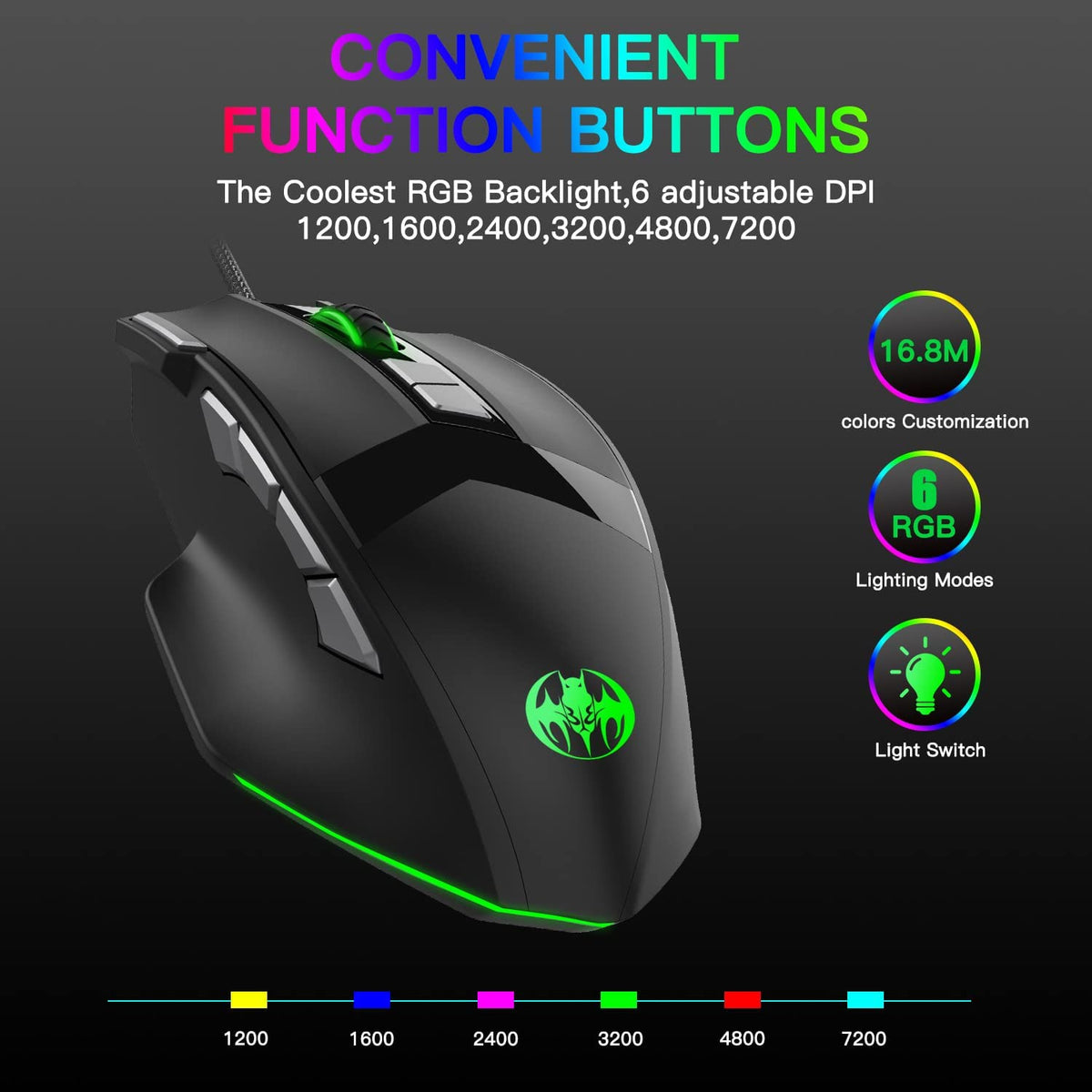 ZORBES® Wired USB 2.4G Optical Mouse with 6 Adjustable DPI Adjustable Additional Weight Gaming Mice LED Backlit