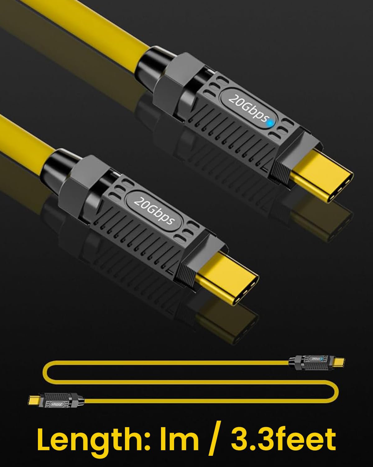 Verilux® USB C to USB C Cable 140W USB 3.1 Type C Charging Cable, Fast Charging 20Gbps USB Type C Charger Cord, with LED Light, Support 8K@60Hz for MacBook Pro, 3.3Ft