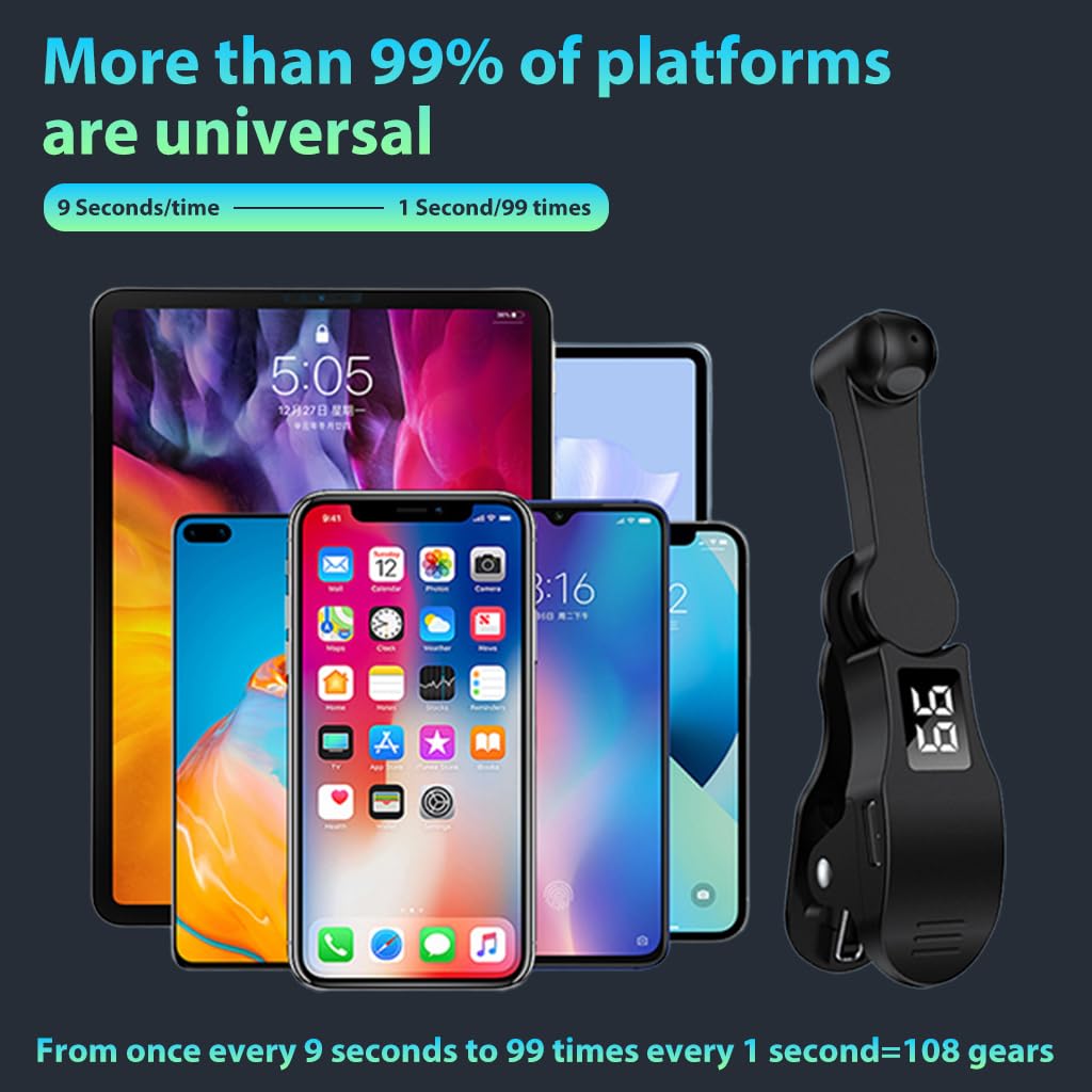 Verilux Auto Clicker for Smartphone with LED Display featuring 180° Adjustable Tap Arm | USB Rechargeable Screen Clicker