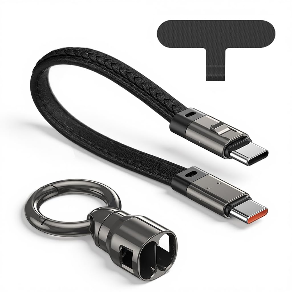 Verilux Type C to Type C Cable for iPhone 15/16 with 240W PD Fast Charging | 20cm PU Leather Lanyard Design