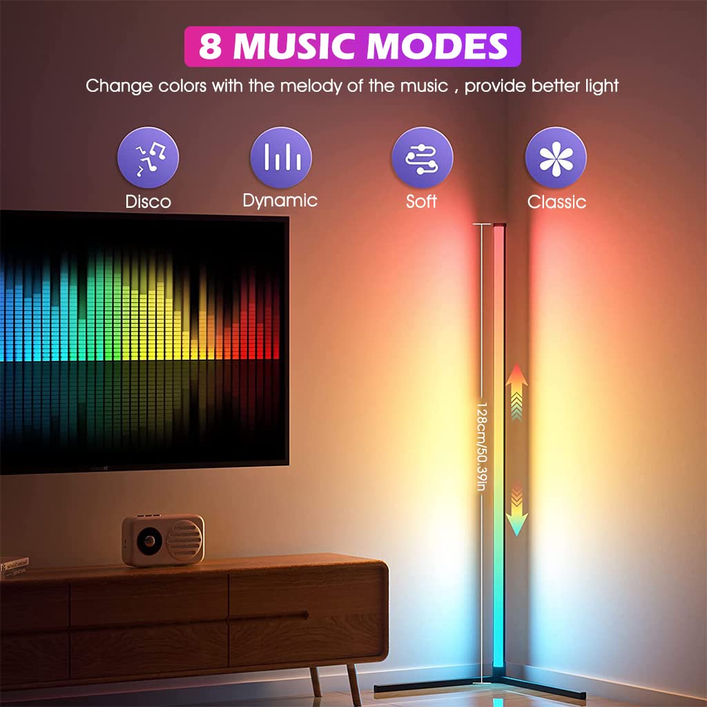 Verilux® 1.2M Floor Lamp RGBIC LED Floor Lamp for Living Room Corner Atmosphere Floor Light Color Changing Party Lights with Music Sync, Remote&Bluetooth Control Timer Function(USB Power)