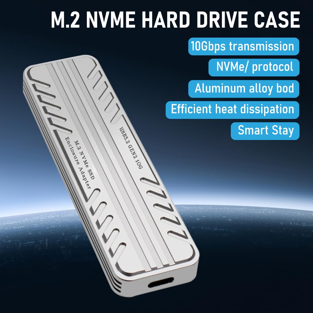 Verilux SATA NVMe SSD Enclosure Aluminum NVMe Enclosure 10Gbps USB C External Portable NVMe Enclosure USB Gen2 Thunderbolt Support UASP