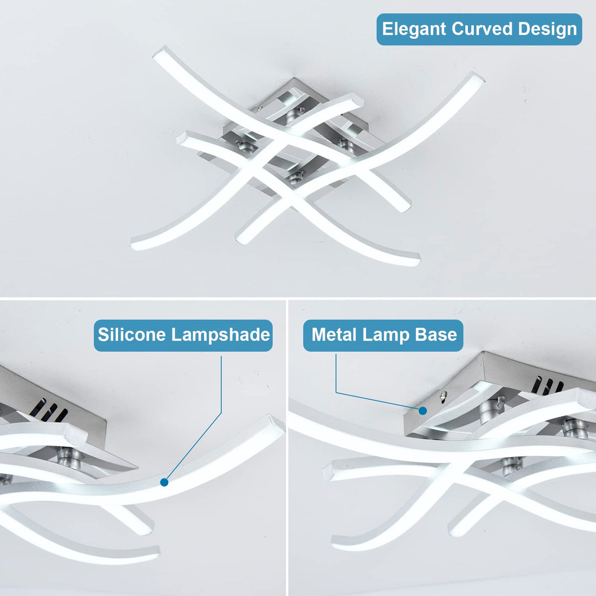 Verilux 3 Color Temperature LED Drop Ceiling Lights, 24W Modern Curved Design LED Ceiling Lamp with Remote Control, Metal Flush Mount Ceiling Lighting Fixture 4 Built-in LED Boards