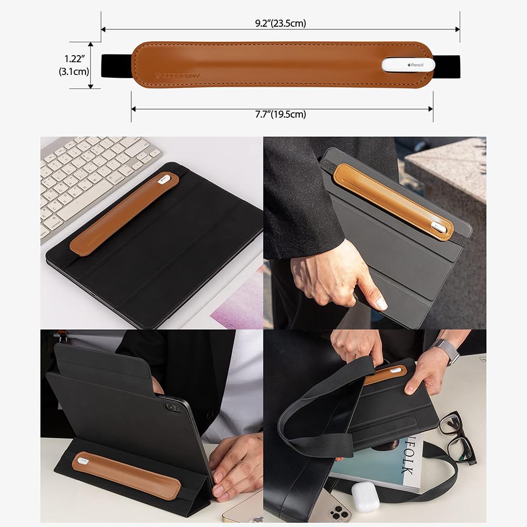 Zeitel® for Apple Pencil Cover, for Apple Pencil Case Compatible 1st & 2nd Generation, for Apple Pencil Holder PU Leather Pouch Pencil Sleeve, Elastic Band Fit iPad 8th 7th Mini 5th/Notebook/Tablets