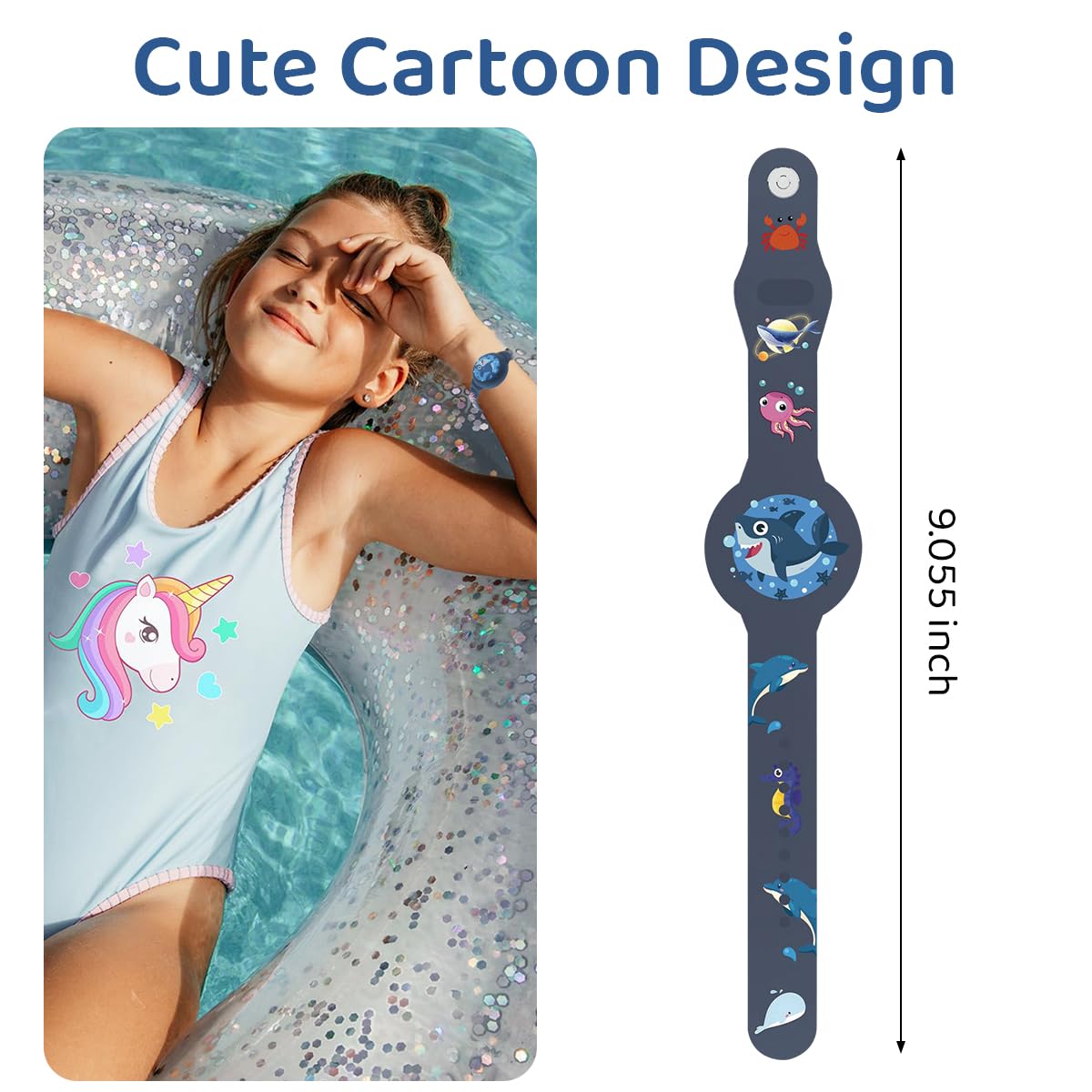 ZORBES® AirTag Bracelet for Kids, Waterproof Cute Cartoon Air tag Holder with Watch Band Design, Full Coverage Anti-Lost Silicone Airtag Hidden Accessories for Child, Blue