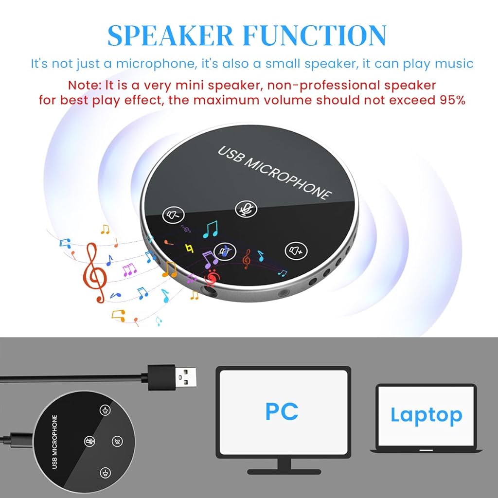 ZORBES® Omnidirectional Conference Speaker with Mic 360° Voice Pickup USB Speaker and Microphone for Conference USB C Plug and Play Noise Reduction Echo Cancellation Microphone Conference