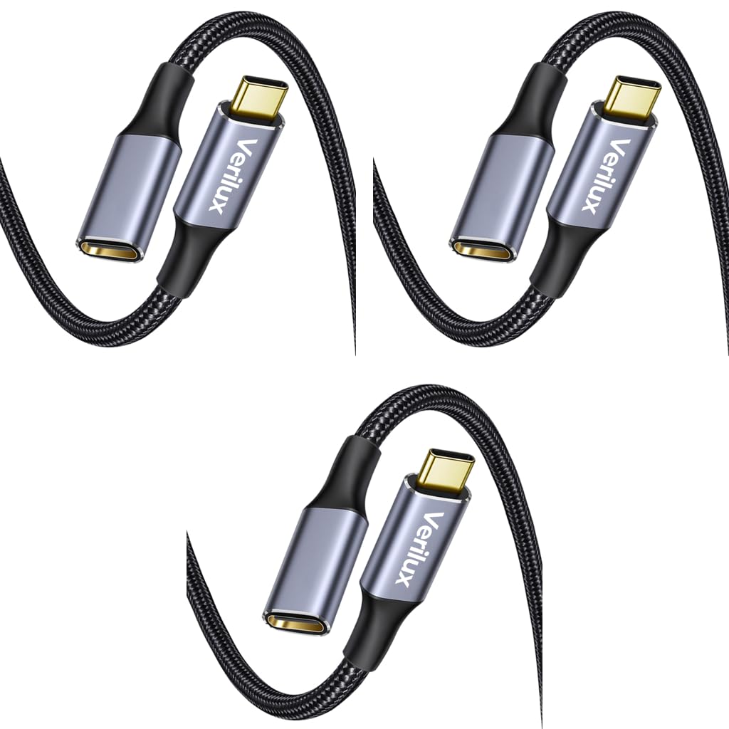 Verilux USB C Extension Cable 6.6 ft for Fast Charging and 10 Gbps Data | 3 in 1 Video Output