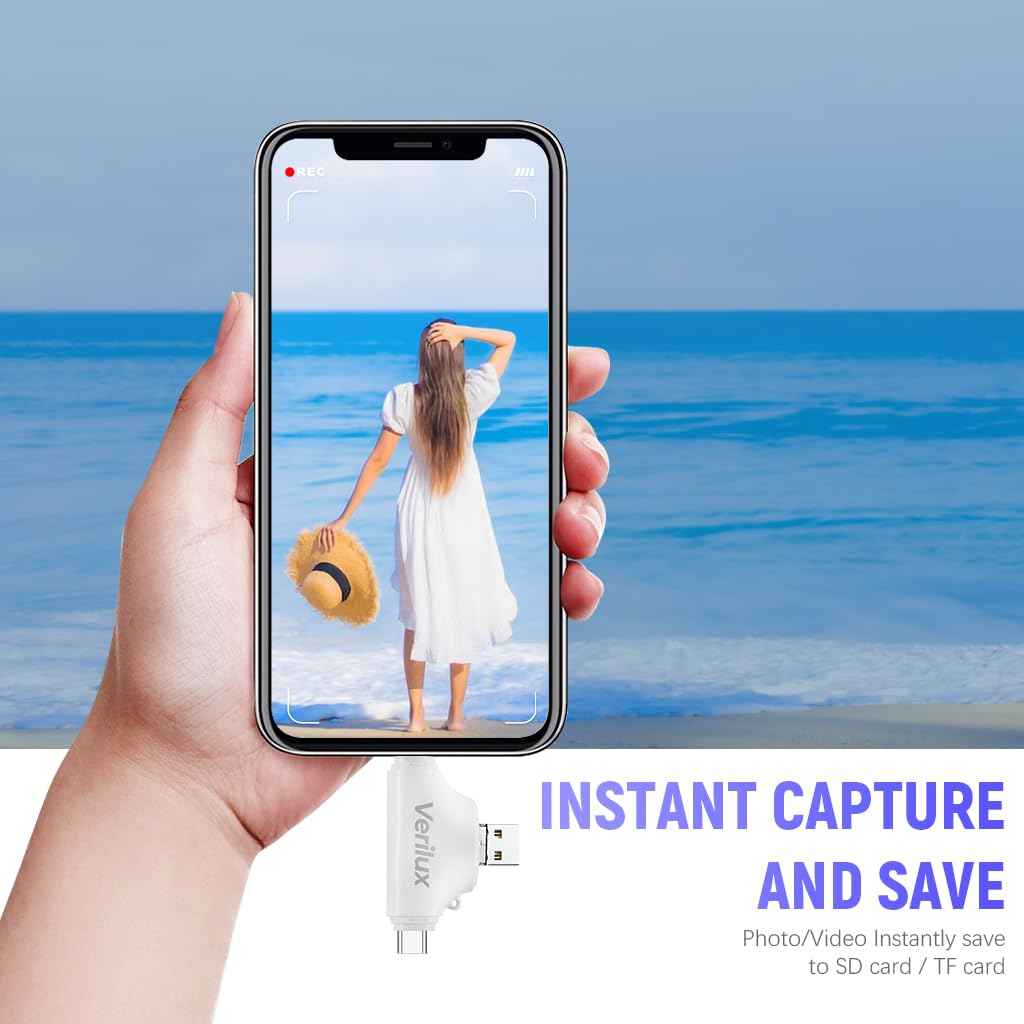 Verilux 7 in 1 SD Card Reader for iPhone and Type C Devices with TF SD USB Ports | Plug & Play Data Transfer