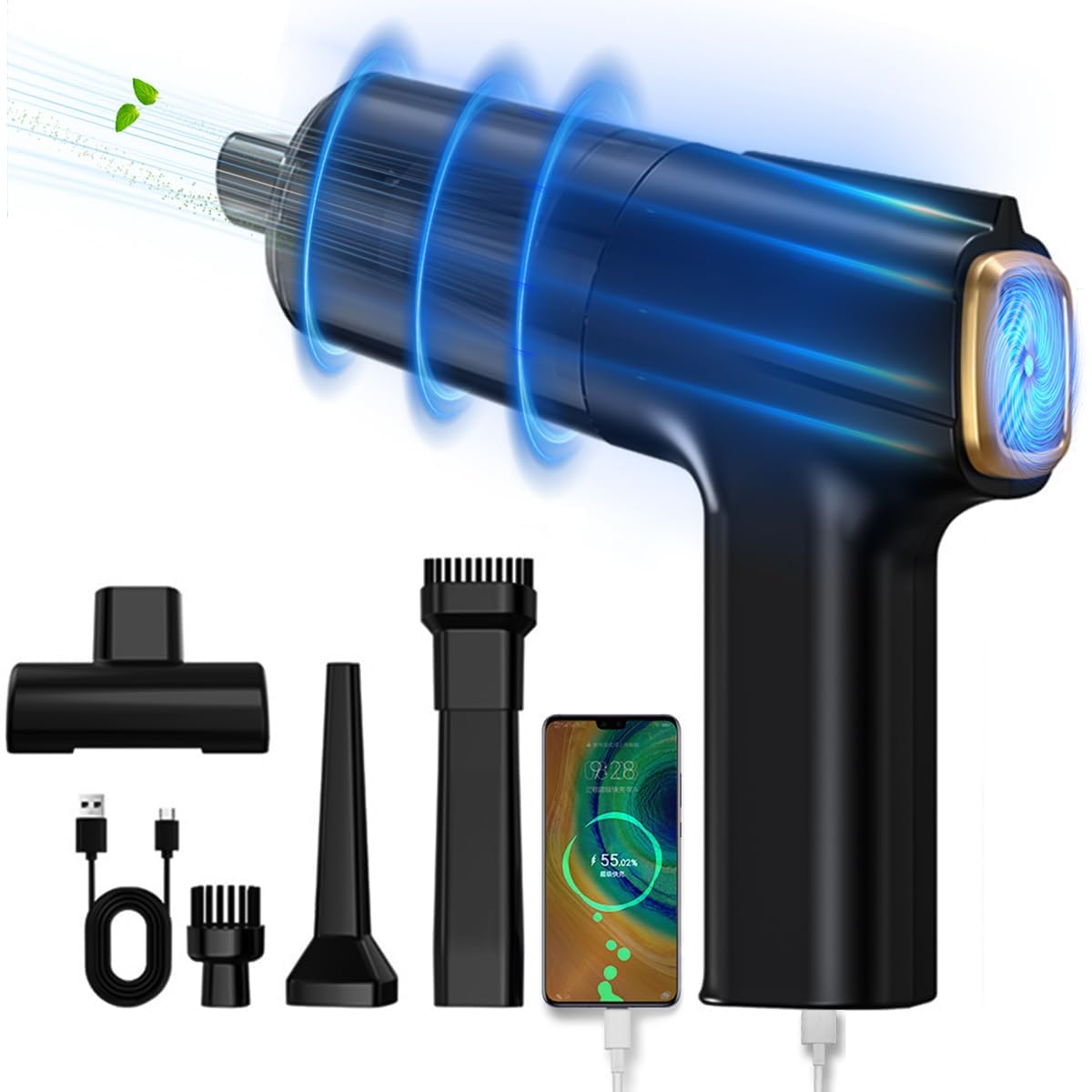 Verilux Compressed Air Duster for Computer and Car Cleaning with 16000Pa 120W Power | Cordless Handheld Vacuum Featuring Multi Nozzles