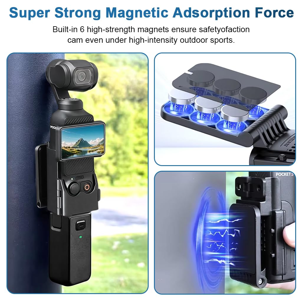 ZORBES® Compatible with D-JI, Magnetic Wall Mount Folding Bracket for Pocket 3 Action Camera, Adjustable Magnetic Wall Holder, Ultra Strong Magnetic Base, Portable Outdoor Filming Accessories