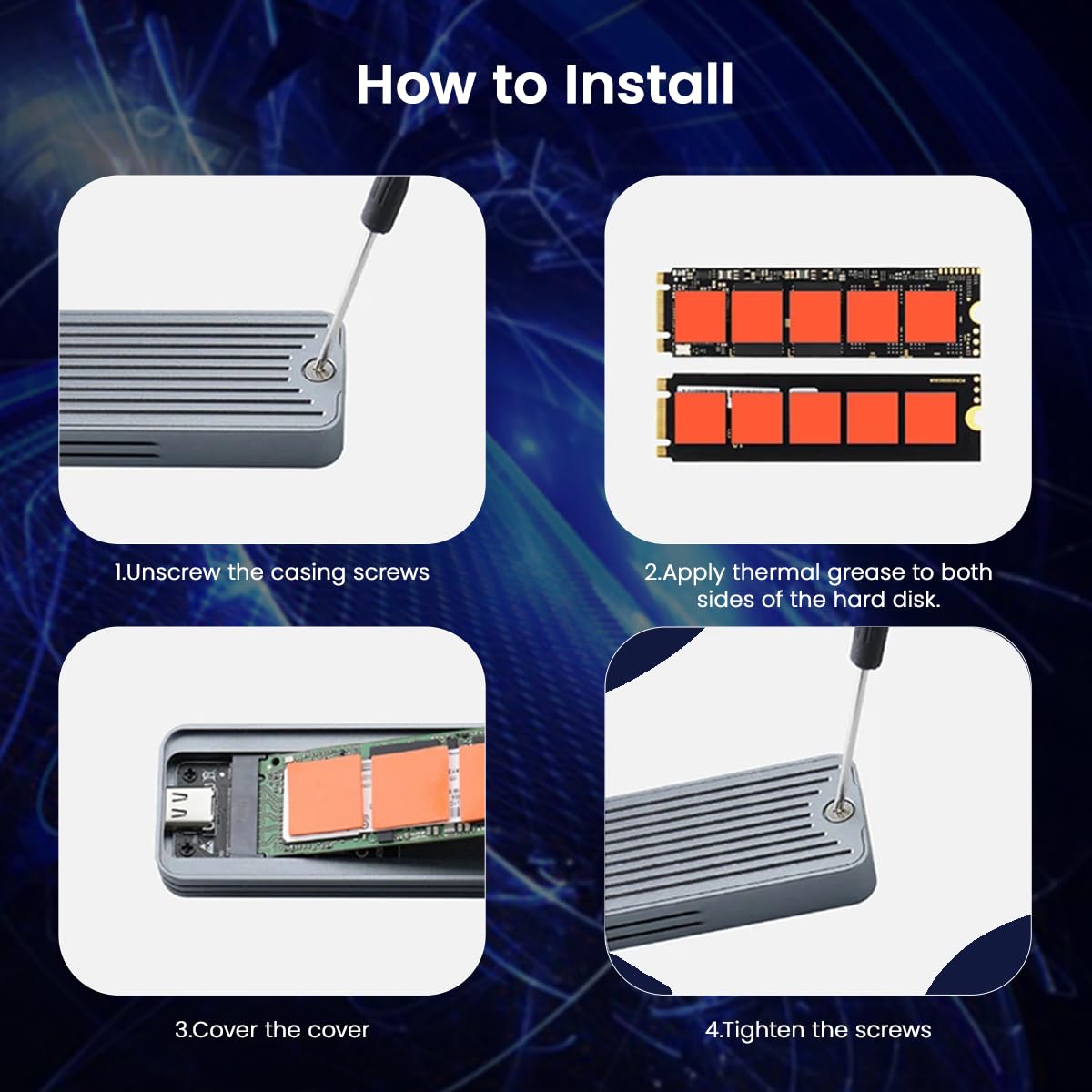 Verilux Smart M.2 Enclosure with Touchscreen and RGB, USB 3.2 Gen 2 10Gbps | NVMe and SATA SSD