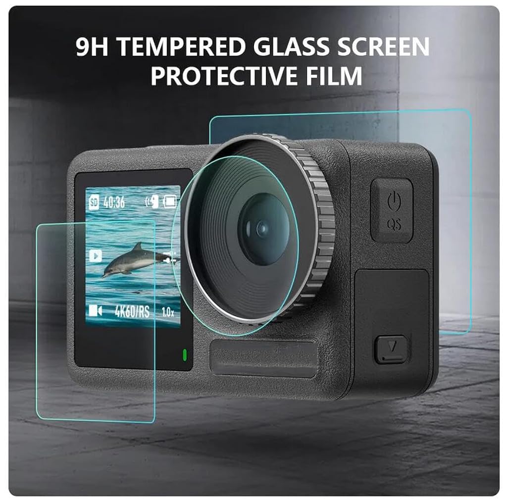 ZORBES® Screen Protectors Lens Protector for OSMO ACTION 4, Anti-glare HD Tempered Glass Screen Protectors with Removable Lens Cover Anti-screatch 9H Tempered Glass Screen Protectors for OSMO ACTION 4