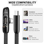Verilux® PD 100W Type C Cable Fast Charging 6.6Ft,Right Angle C Type Charger Cable with No Tangle Flat Nylon Braid,Support 480Mbps Data Transfer for iPhone 17/17 Pro/17 Pro Max 16/15 Galaxy S25/S24
