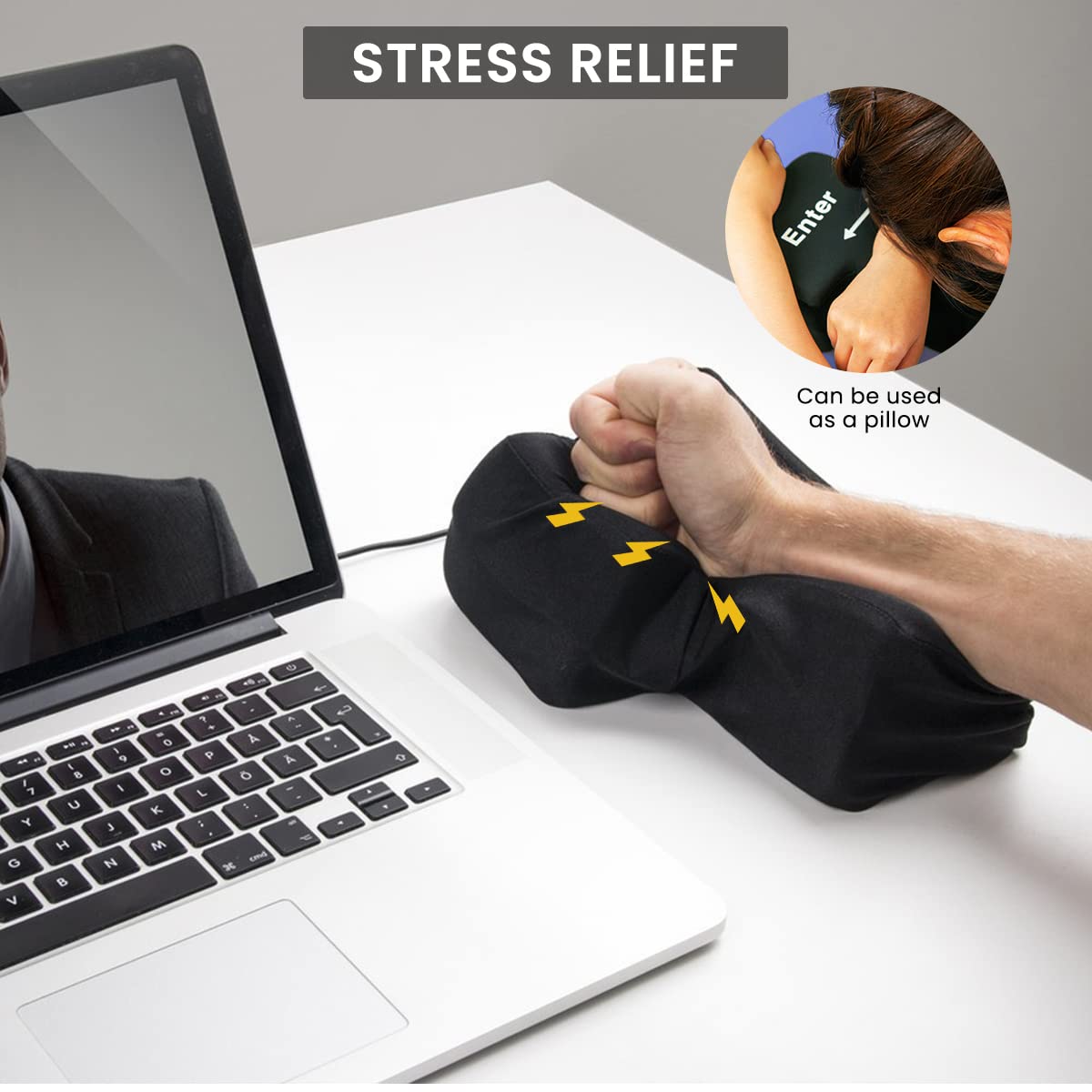 ZORBES® Large Usb Enter Key Fun Stress Relief Toy Cushion For Office Soft 'Enter' Key Plug And Play Practical Gift Stress Relief Toy, Black