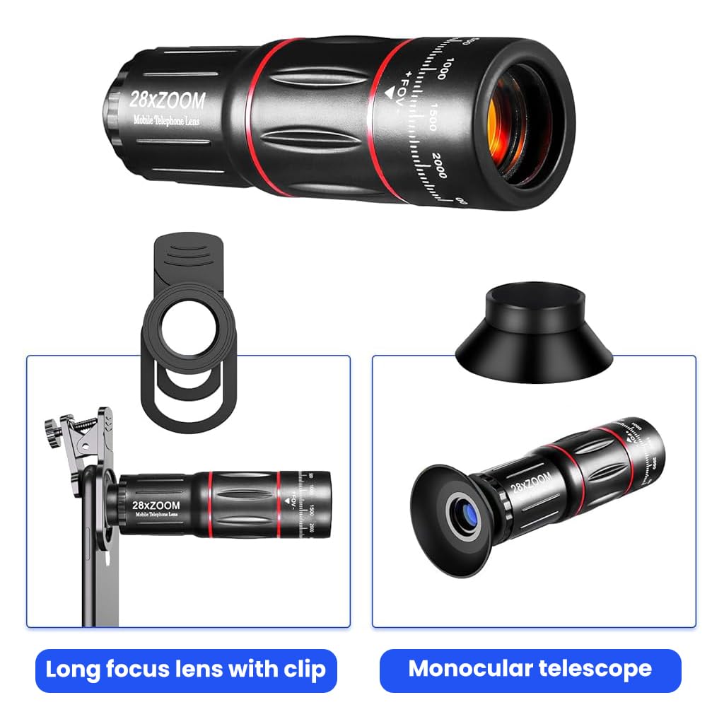ZORBES® 18X Telephoto Monocular for Phone, High-Power Zoom Lens with Universal Smartphone Clip, Tripod, Portable Telescope for Bird Watching, Hiking, Sports, and Concert