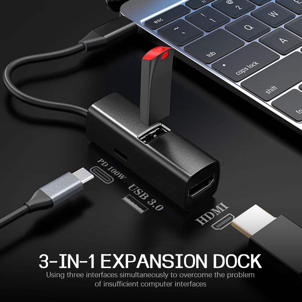 Verilux® USB Hub 3-in-1 Type C to HDMI Docking Station with PD100W Charging and USB3.0 Data Transfer