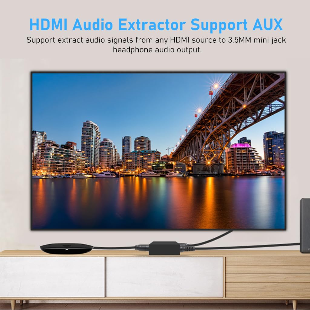 Verilux® HDMI Audio Extractor, 4K HDMI to HDMI with Audio 3.5mm AUX Stereo and L/R RCA Audio Out, HDMI Audio Converter Adapter Splitter Support 4K 1080P 3D Compatable for PS3 Xbox Fire Stick.