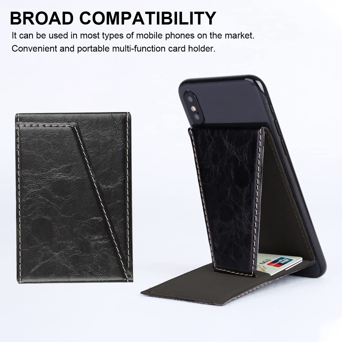 ZORBES® Black Folding PU Card Holder Bracket for All Smartphones, Folding Cell Phone Card Bag Holder Foldable Bracket