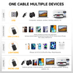 Verilux® 3 in 1 USB to Type C Cable, PD 100W Multi USB A/C to USB C/Light-ning/Micro USB Cable, 3.6FT Retractable Car Charger Type C Cable for iPhone 16/15/14, Galaxy S24/S23, Android, Laptop