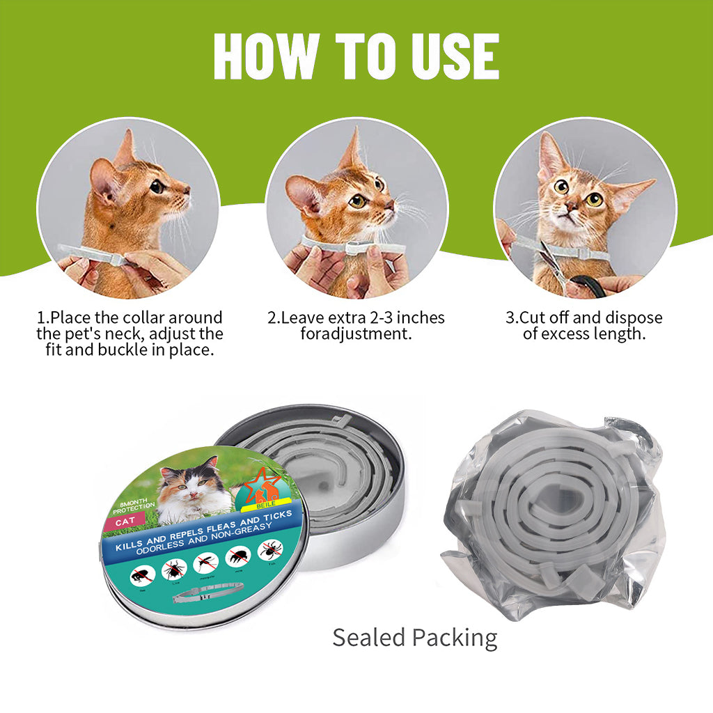 Qpets® Flea Collar for Cat, Tick Collar for Dogs, Flea and Tick Collar for Cat, 8 Month Flea and Tick Effective Protection, Safe Flea and Tick Protection Collar for Cat Adjustable 38cm