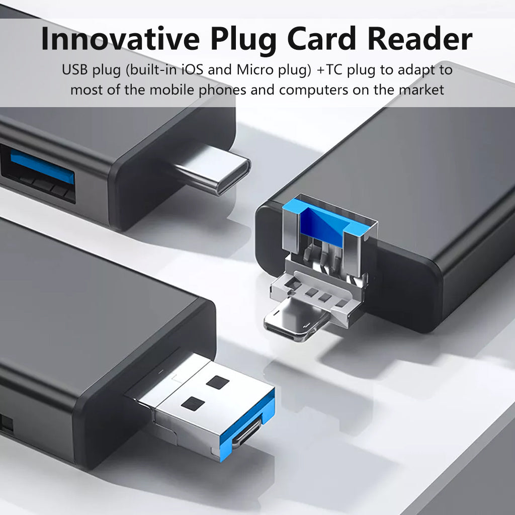 Verilux® 5 in 1 Card Reader with Storage Case for Micro SD & SD Cards, Memory Card Reader with Type-C & USB Dual Plugs, USB & TF & SD Cards Ports and Mobile Phone Card pin for Phone, Tablet, Laptop