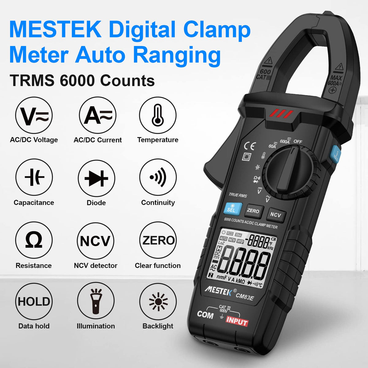 Verilux Multimeter Digital Clamp Meter AC DC Digital Voltmeter Auto-ranging NCV Amp Ohm Volt Meter Measures AC Current, AC/DC Voltage, Capacitance, Resistance, Diodes, Continuity Frequency Electrican Tools