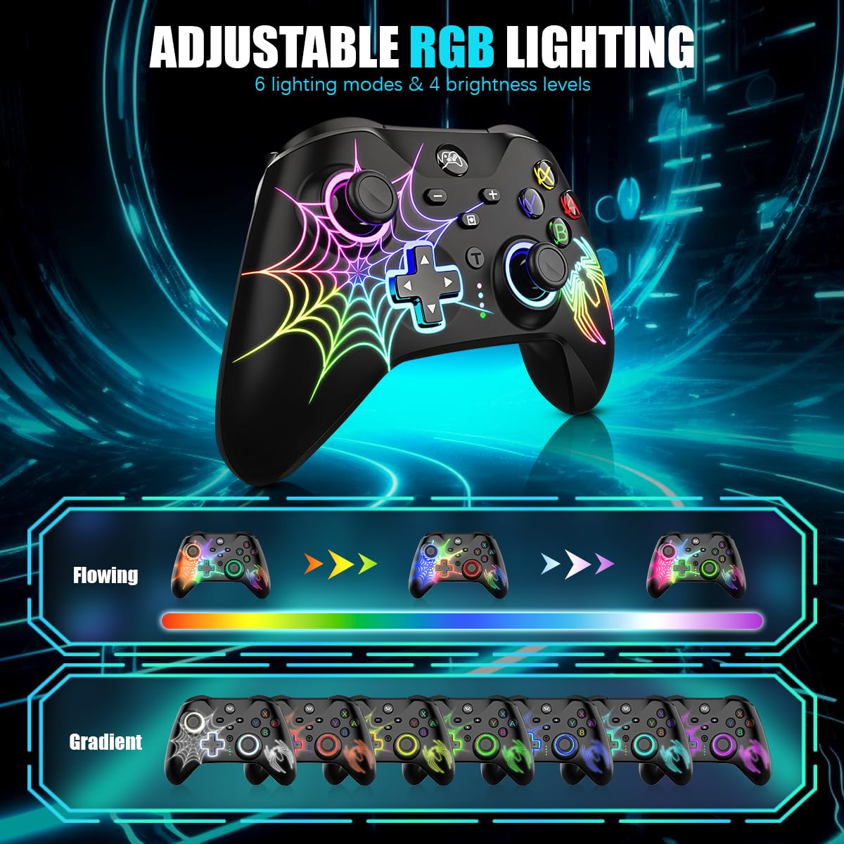 ZORBES® Gaming Controller Wireless with RGB, Controller for PC Wireless Support Android, iOS, Switch, Gamepad with 2 Programable Buttons, Dual motor force, Hall Effect Magnetic Trigger and Joystick