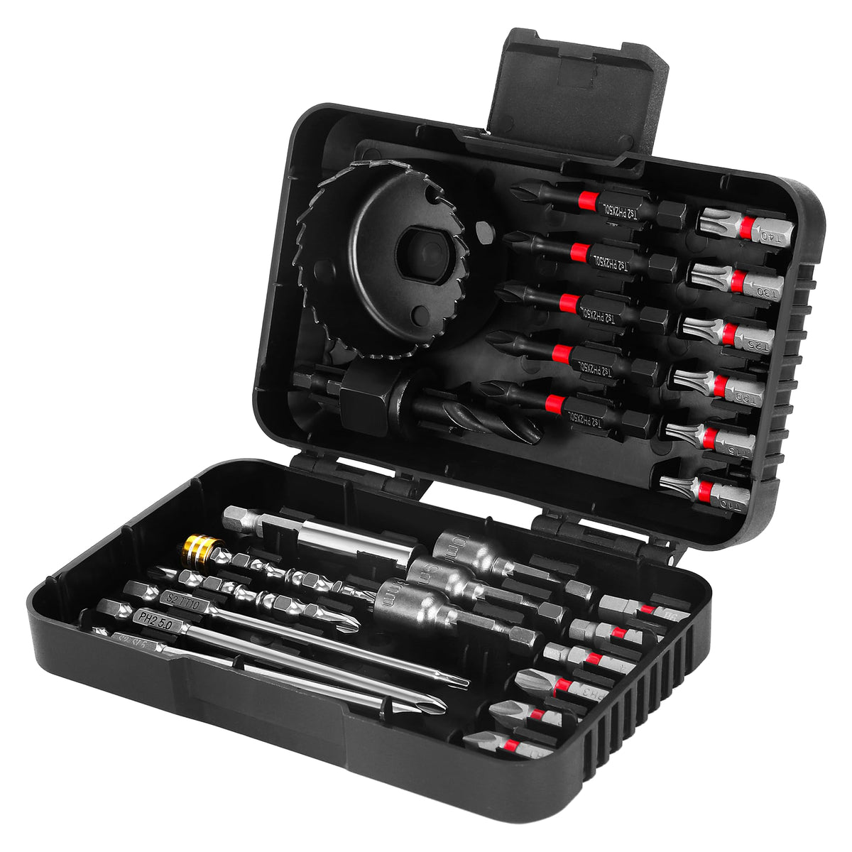 Serplex® 27-Piece Screwdriver Bit & Drill Accessory Set, Impact Ready Magnetic Bit Kit with Phillips, Slotted, Torx, Hex, Hole Saw, Flexible Shaft & Socket Adapters for Power Drill & Driver