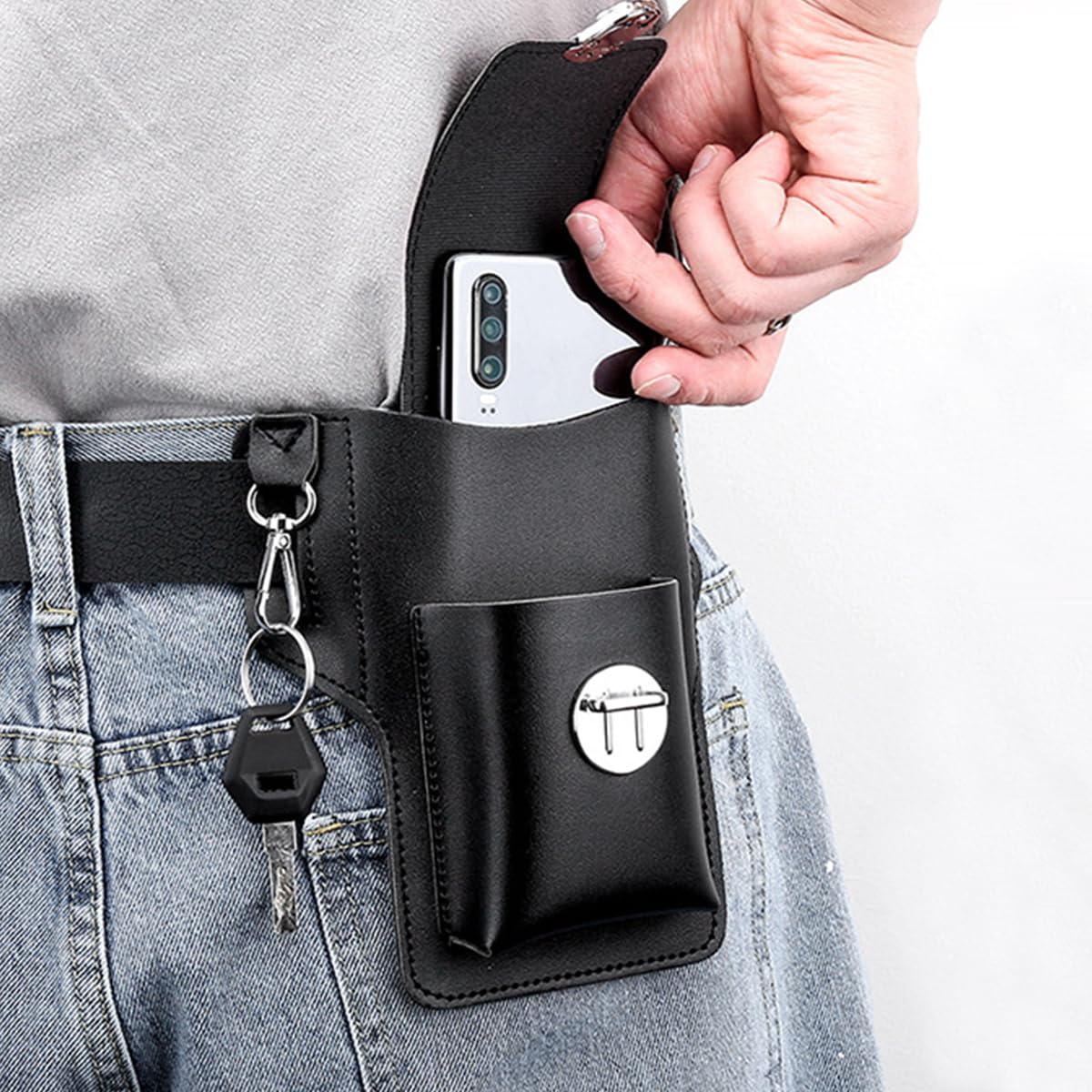 ZORBES® Leather Holster for Belt Cigarette Box Holder Phone Holster Belt Attachment Holster Holster Leather Holster for Belt for Phone, Cigarette Box, Keys, Cards Compatible with 7'' Phone