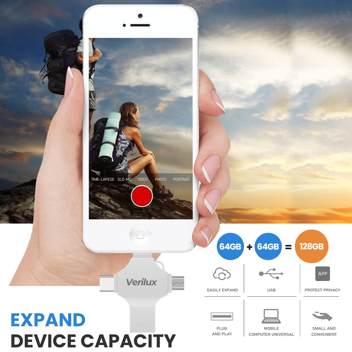 Verilux Flash Drive 64GB for iOS Android and PC with 4 in 1 Type-C USB Design | 2 Pack