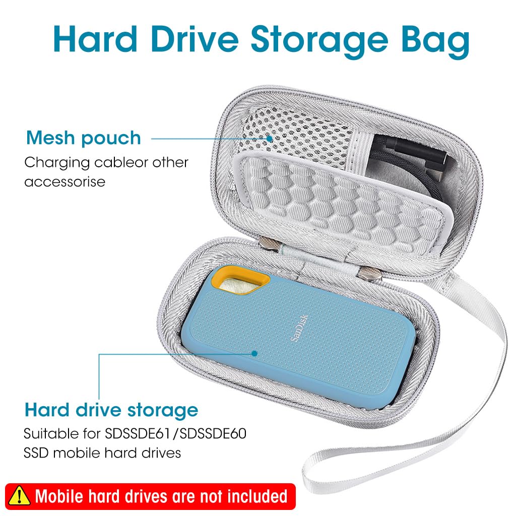 Verilux Carrying Case for SanDisk Portable SSD featuring EVA Hard Shell and Dual Zippers | 12.2×8×3.5 mm Travel Bag