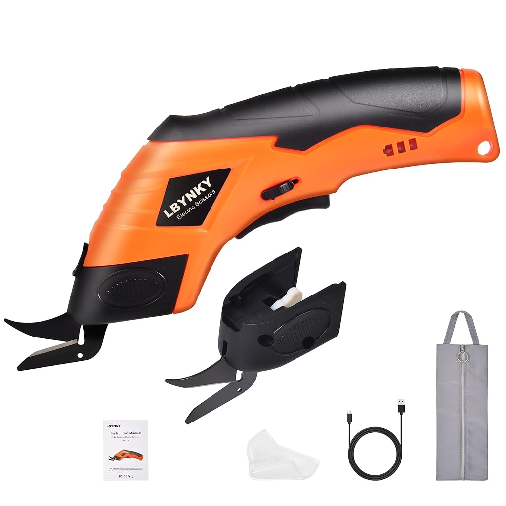 Serplex® 3.6V Cordless Electric Scissors with Safe Lock, Cardboard Cutter Electric Fabric Scissors with Tungsten Steel Blades, 2000mAh Rechargeable Fabric Cutter for Crafts Leather Carboard Plastic