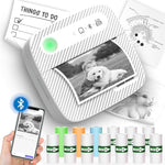 Zeitel® Thermal Label Printer Sticker Printer Black on White Bluetooth Printer for Android & iOS System Label Printer with 13 Rolls Print Paper Portable Printer for Notes, Scrapbooking, Food Labels