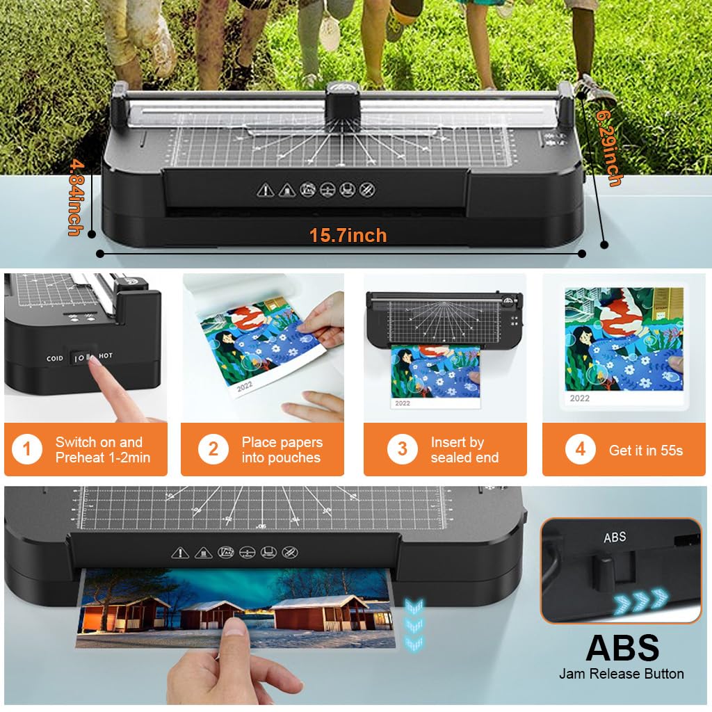 ZORBES® Lamination Machine All in One, A3/A4/A5/A6 Jam Prevention Laminating Machine with Trimmer, Hot & Cold Laminator, 90s Fast Warm Up Lamination Machine A3 A4 Size for Home Office School