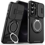 ZORBES® Compatible with Samsung Galaxy S26 Plus, Phone Case with Magnetic Desk Ring Support, Anti-Scratch PC Phone Case with TPU Bumper, Sliding Lens Guards, Fashion Protective Phone Accessory Black