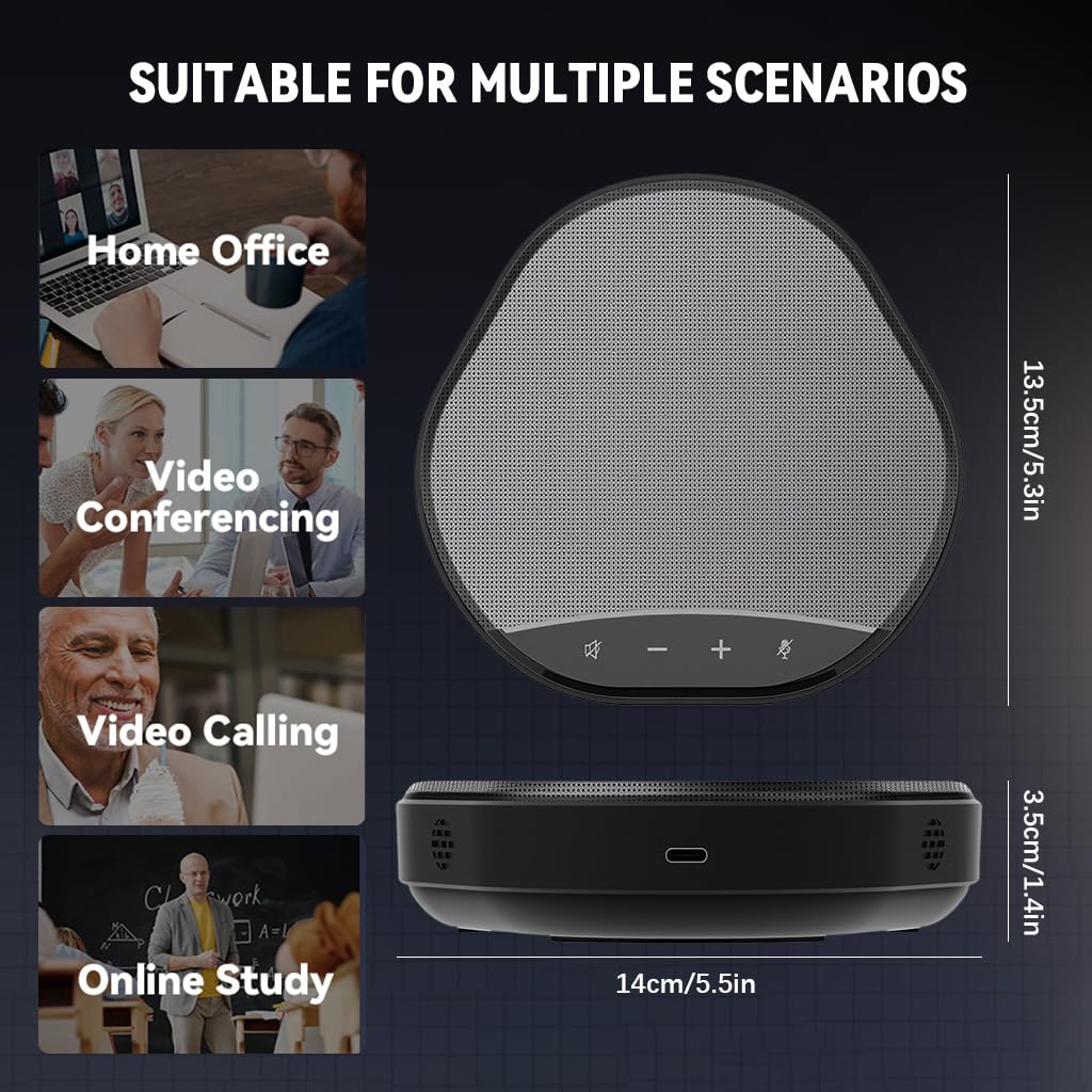 Verilux Conference Microphone for Home Office with 4 Mics 360° Pickup up to 5m | Dual Noise Cancelling