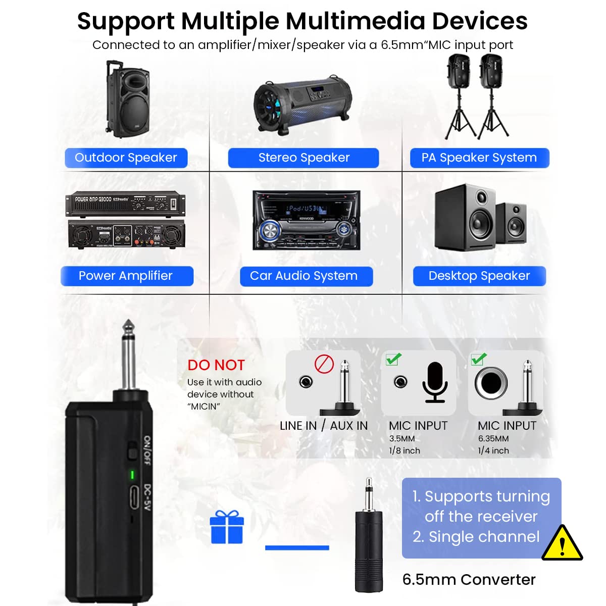 ZORBES® Handheld Wireless Microphone with Bluetooth Receiver Cardioid Dynamic Microphones Mic with 6.35mm Jack to 3.5mm Jack Adapter for Karaoke Machine, Speaker, Mixer, Audio System