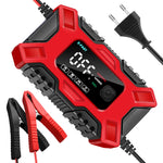 ZORBES® Red 6A 12V Fully Automatic Car Battery Charger & Maintainer,EU Plug Intelligent Trickle Charger with LCD Screen for Car,Motorcycle,Lawn Mower and More