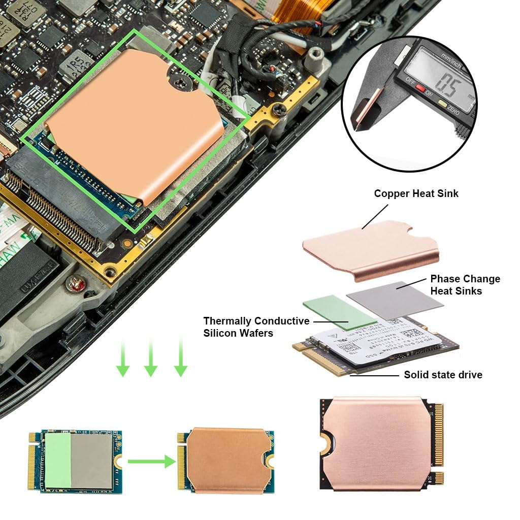 ZORBES® Steam Deck SSD Heatsink Thermal Pad: 2230 NVME SSD Copper Heat Sink Cooling Thermal Pastes Back Cover Opening Tools Back Screws