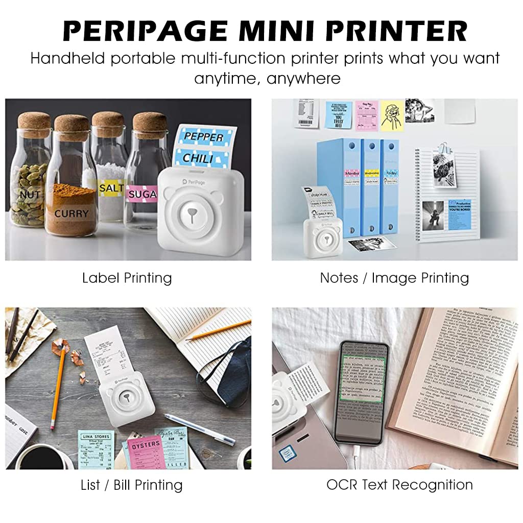 ZORBES® Mini Printer Bluetooth Thermal Print Inkfree Printer Instant Label Maker Printer, Mini Inkless Printer for Sticker, Label Notes, Memo, Photo, Black on White