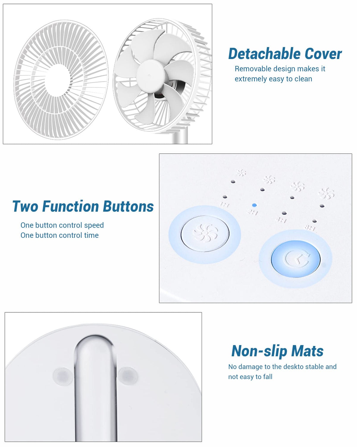 Verilux® Mini Desk Fan, 6 Inch Retractable Foldable USB Fan with 4 Speed Settings, 3600mAh Battery Rechargeable Fan, Portable Cooling Fans for Bedroom, Home and Outdoor