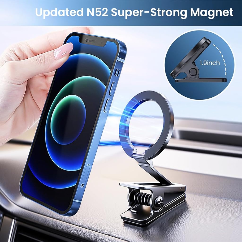 ZORBES® Magnetic Phone Holder 2 in 1 Alloy Magnetic Phone Holder with Clamp & Self Adhesive Backing Compatible with MagSafe Multi Purpose Folding Magnetic Phone Holder Car Phone Stand