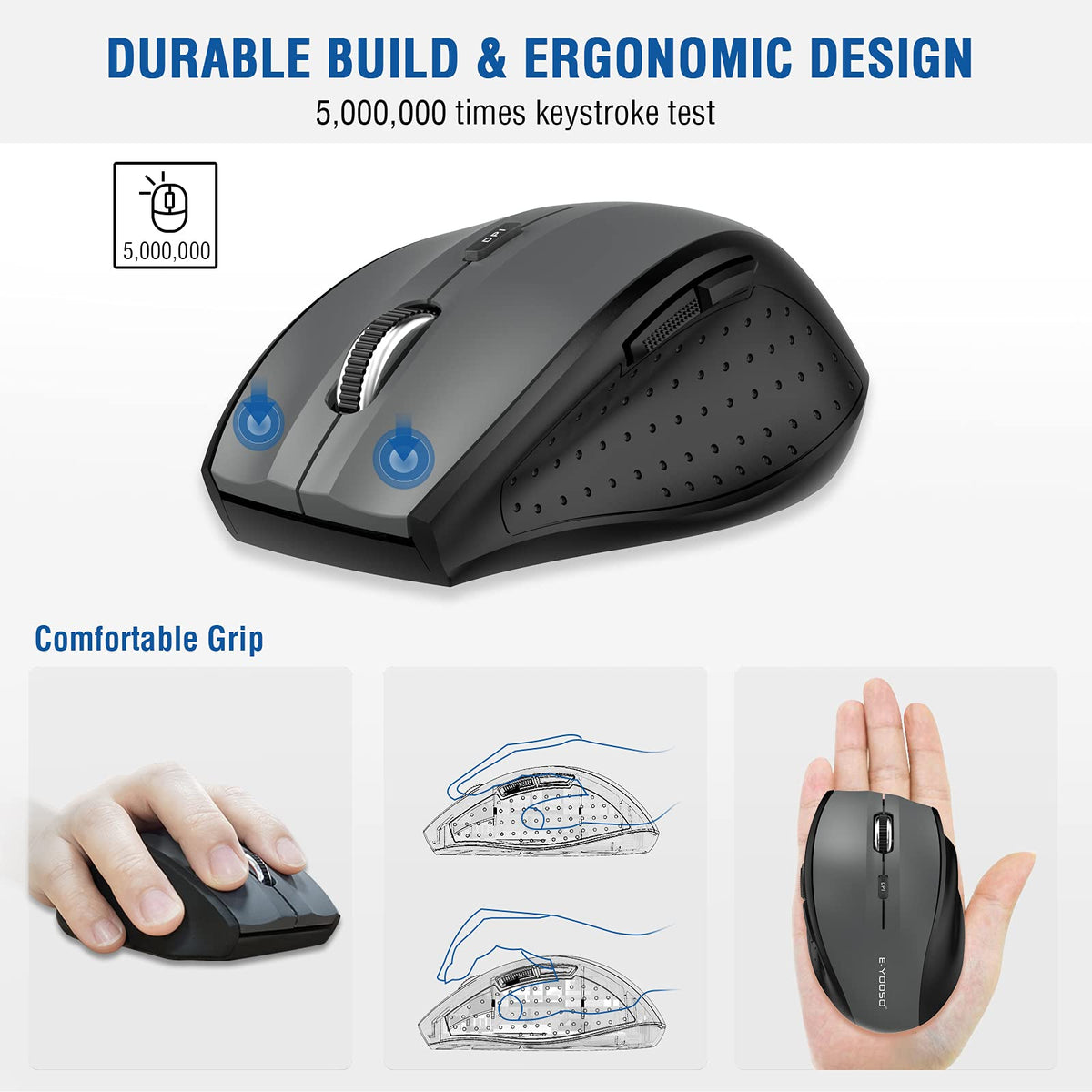 Verilux Wireless Mouse with 2.4GHz Connection and Battery Level Indicator | Ergonomic Rechargeable Design