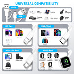 Verilux Multi Type C Cable 4 in 2 3.9 ft for iPhone and Galaxy featuring Magnetic Watch Charger | USB C to C Micro USB and Lightning Connectors