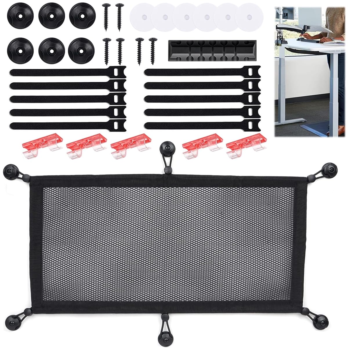 Serplex® Under Desk Cable Management Nylon Mesh Organizer 20x10 Inch, Flexible Under Desk Mesh Cable Management Kit for Office Home Study, Easy Install Storage for Wires, Cords & Accessories