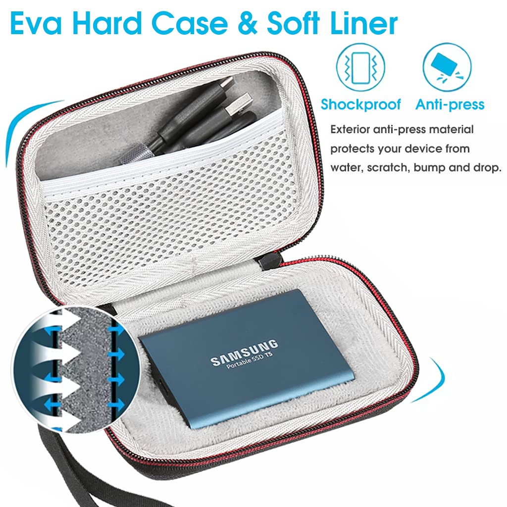 ZORBES® Storage Bag for Samsung T5/T3 Portable SSD 1TB 2TB 500GB 250GB, Protective Travel Case for Samsung T5/T3, Hard Storage Pouch for Samsung T5/T3 (Not fit Samsung T7/T7 Touch) (Only Bag)