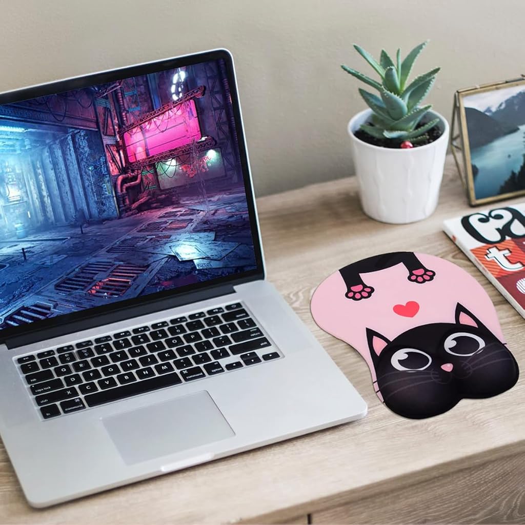 ZORBES® Mouse Pad with Wrist Rest Ergonomic Silicone Mouse Pad Smooth Lycra Cover Mouse Pad Kawaii Cartoon Pink Mouse Pad Gaming Mouse Pad Office Anti-Slip Mouse Pad