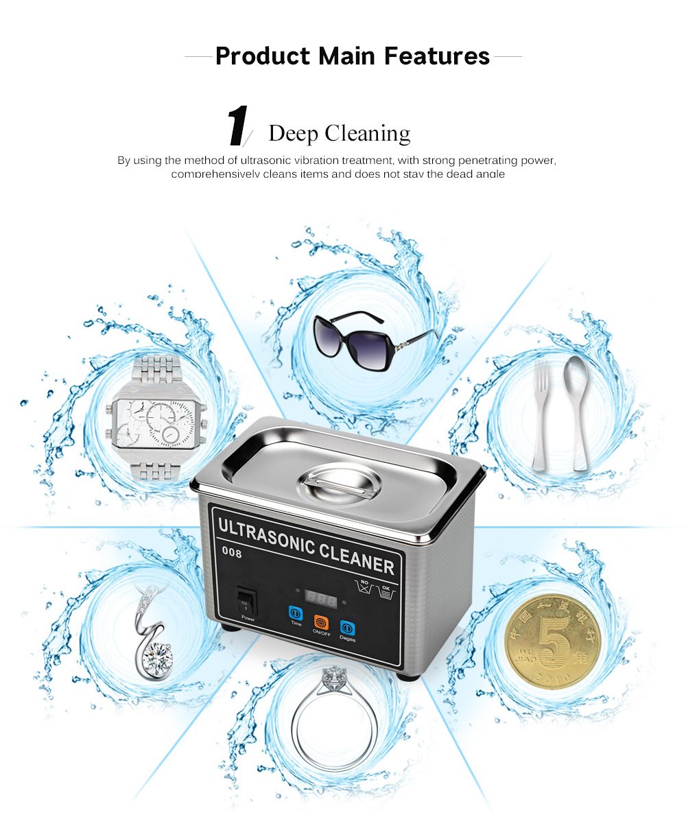 Mini Ultrasonic Cleaner Machine 42KHz 0.8L