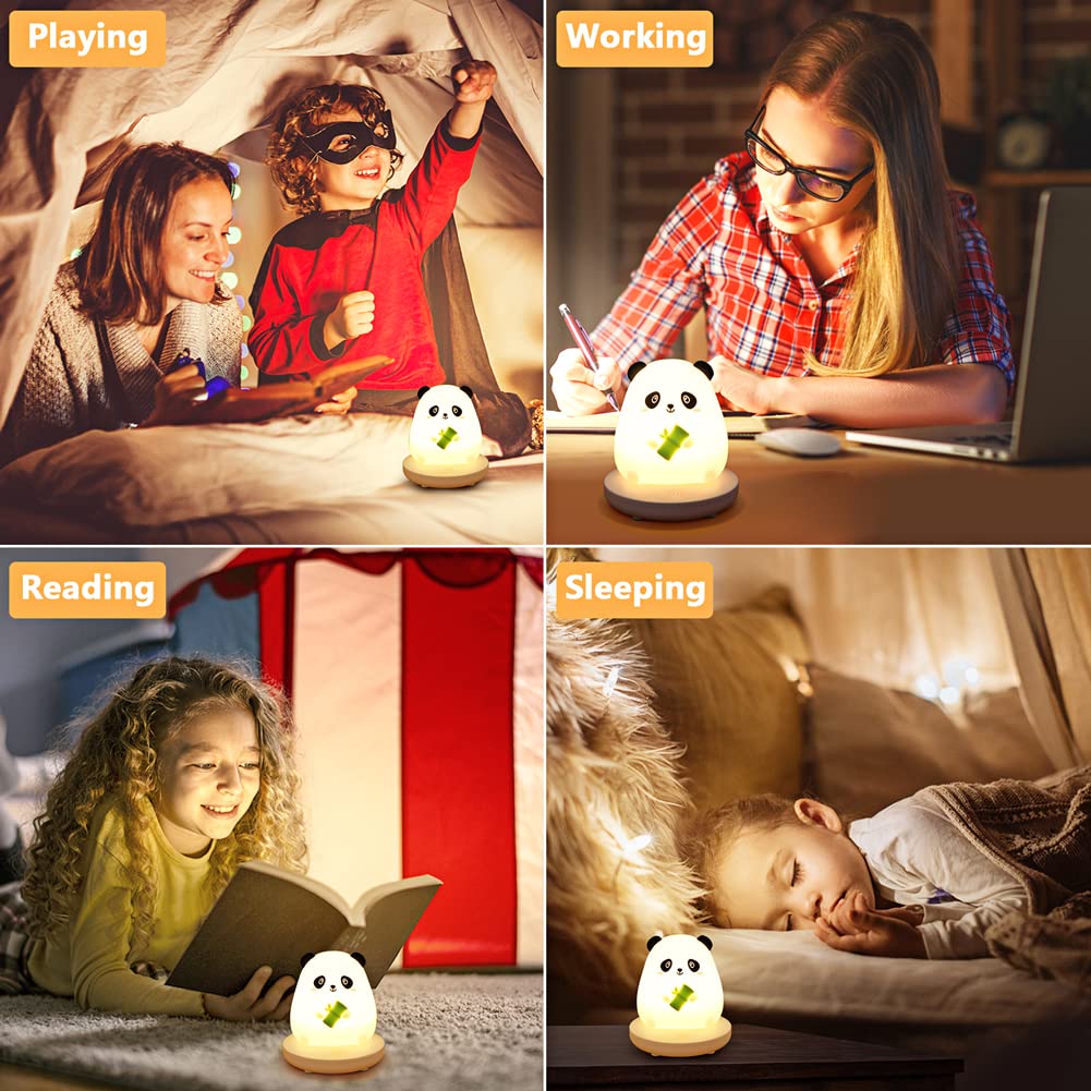 Verilux Panda Night Light with 3-Brightness Warm Light Smile Panda Night Light Soft Silione Lamp USB Rechargeable Nursery Night Light for Boys Girls Bedroom